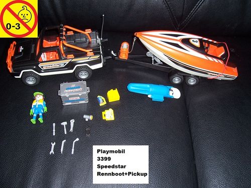Playmobil Set 3399 City / Life - Speedstar-Rennboot mit Pickup Boot + Motor ohne Bauanleitung gebr.